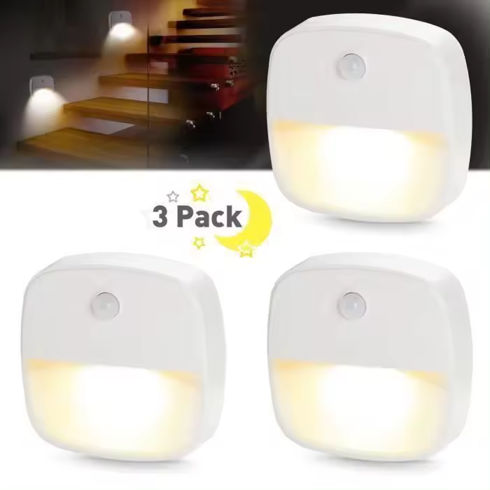 [Paquete de 3] Luz LED Nocturna de pared con sensor de movimiento, sensor de Luz, iluminación interior para habitación de Bebe, Sala de estar, Garaje - 1