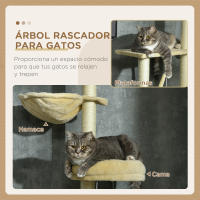 PawHut Árbol para Gatos de Suelo a Techo de 230-250 cm Árbol Rascador para Gatos con Altura Ajustable Múltiples Plataformas Cestos Hamaca Bolas Colgantes - details 3