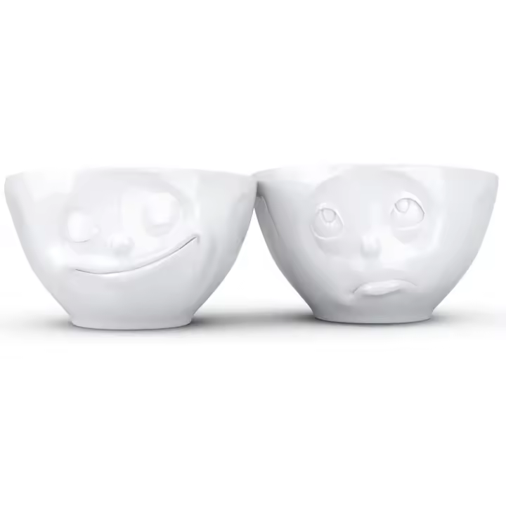 FIFTYEIGHT PRODUCTS Set de 2 Bowls de Cerámica de 200 Ml. con Caras de Feliz y Agradecido - 1