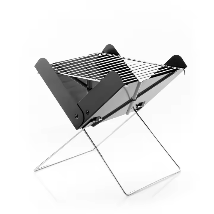 InnovaGoods® Mini Barbacoa Portátil de Carbón FOLDECUE, Plegable, Ideal para Camping y Sobremesa, Fácil de Usar y Limpiar, Para 2 Comensales, Negro, Acero Inoxidable - 1