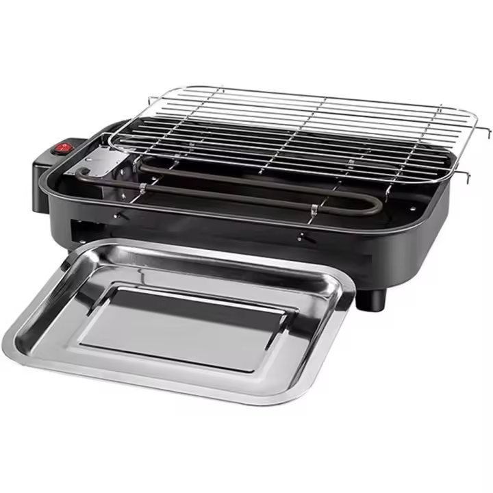 Barbacoa Teppanyaki sin Humo, Parrillas eléctricas multifunción de 1300W, Bandeja De Barbacoa Parrilla Sin Humo Mesa De Barbacoa Interior Parrilla Eléctrica Barbacoa De Estilo Coreano Placa Antiadherente, Control De Calor Termostático Ajustable - 1