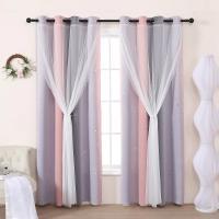 Cortinas Decorativas Perforadas En Gradient Gris Y Rosa Con Estrellas Para Dormitorio De Niñas Sala De Estar Semi-Blackout - details 3