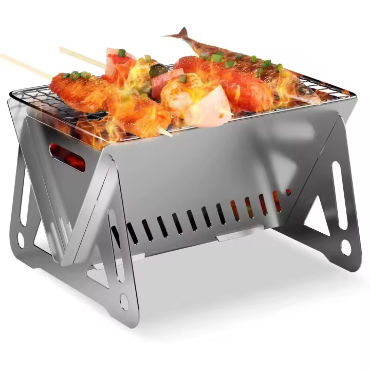 Barbacoa de camping plegable, barbacoa de carbón vegetal, barbacoa de pícnic, de acero inoxidable, portátil, extraíble, para exterior, jardín, fiesta, picnic para 1-2 personas (21 x 16 x 12 cm) - 1