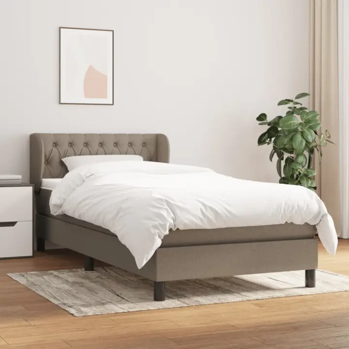 vidaXL Cama box spring con colchón tela gris taupe 90x190 cm - 1