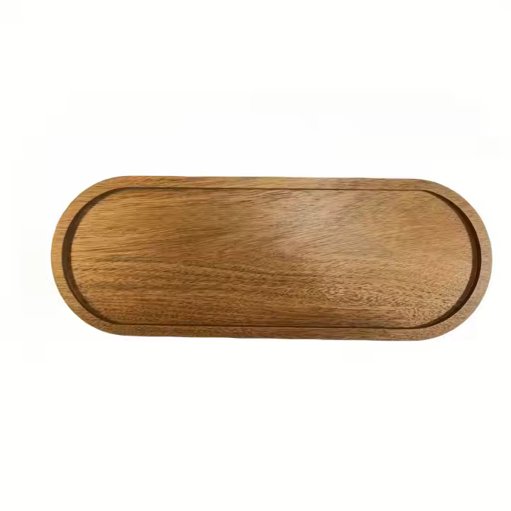 Plato De Madera De Acacia Japonés Rectangular Para Comedor Frutas Aperitivos Taza De Té Oval Tratamiento De Superficie Natural - 1