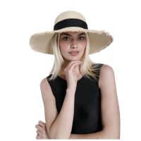 Kebedo Moda Sombrero de Paja para Mujer, Pamela de ala Ancha Grande, Gorro de Playa con lazo Cinta decorativa, Sombrero Verano Transpirable con Protección Solar para Piscina, Vacaciones, Viaje para Mujer Adulto Talla única Ajustable 56-57CM - details 1