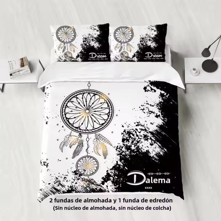 Juego De Cama De 3 Piezas Con Patrón De Atrapadreams Negro Y Blanco Para Cama De Tamaño Doble Reina King Para Dormitorio Y Habitación De Invitados Estilo Moderno - 1