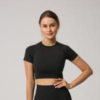 Camiseta De Yoga Sin Costuras Para Mujer Top Corto De Manga Fitness Ropa Deportiva Para Gimnasio Correr Sportswear Polyester Nylon Spandex - details 7