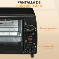 HOMCOM Horno Eléctrico Sobremesa 10 Litros 750W Horno de Convección con Temperatura hasta 230 ℃ Temporizador 60 Minutos Bandeja y Rejilla 36,5x26x22 cm - details 6