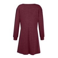 Vestido Casual Para Mujer De Color Sólido Con Botones Manga Larga Cuello Redondo A-Line Largo Hasta La Rodilla Fashion - details 16