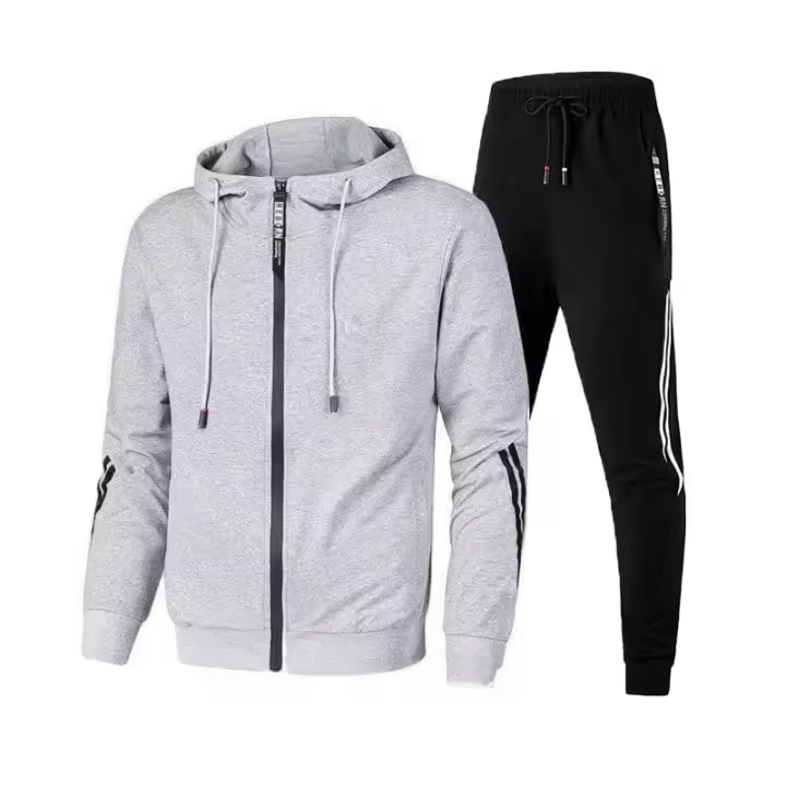 Conjunto De Deporte Para Hombre Invierno Color Sólido Sudadera Con Capucha Y Pantalones Con Cordón Ajuste Relajado Ropa Deportiva Casual - 1
