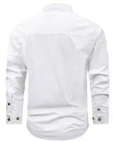 Camisa De Trabajo Para Hombre Casual Larga Con Bolsillos Algodón Puro Primavera Otoño Estilo Casual Cuello En V Tacón Regular - details 14