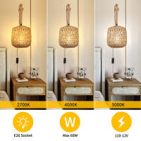 Lámpara De Pared De Rotura Led En Alambre Para Dormitorio Y Sala De Estar Luz Tejida Lámparas De Noche E27 Retro Decoración Interior Fijaciones - details 4