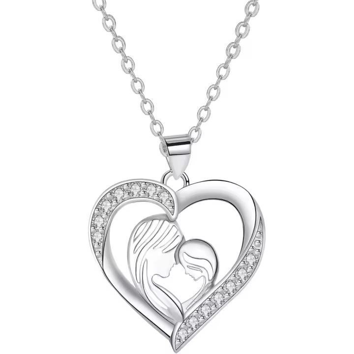 Collar Madre y Hija, Colgante de Corazón de Plata 925, Para Mujer Gift, Día DE LA Madre de Navidad Gift - 1