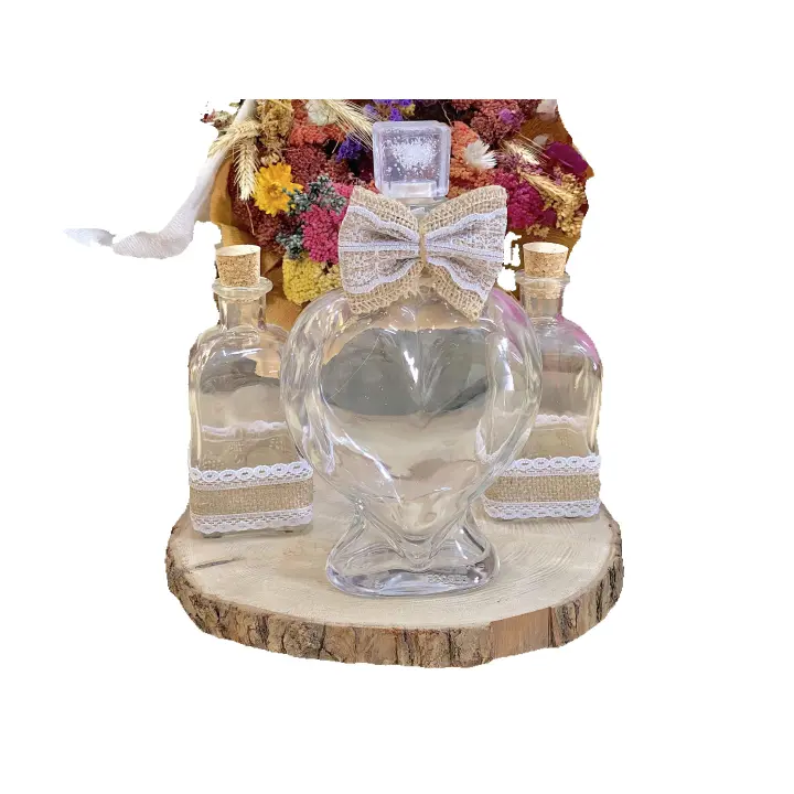 Set de 4 piezas para Ritual de la arena - Jarrones en forma de corazón con lazo de arpillera, rodaja de madera, jarrones de cristal - regalos para bodas - 1
