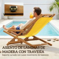 Outsunny Tumbona Silla Plegable de Madera de Acacia, Silla de Jardín Exterior con Reposapiés Desmontable y Cojín con Reposacabezas, Carga 160 kg, para Terraza, Patio, Playa, 158x61x70 cm, Beige - details 4