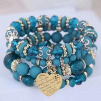 4pcs/set Pulseras Boho Para Mujer Con Cuentas De Cristal Forma De Corazón Y Letras Bangles Elásticos Joyería De Yoga Regalos - details 2