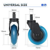 NAIERDI 5PCS Ruedas De Poliuretano Azul Para Silla De Oficina 3 Pulgadas Ruedas De Goma Suave Para Muebles Rollos Seguros - details 4