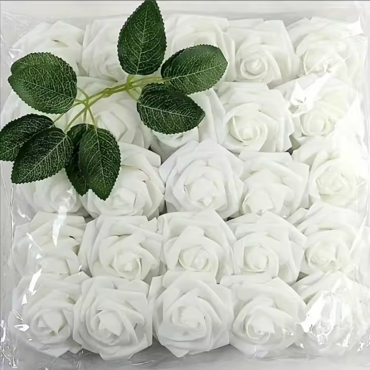 25pcs/Lote Rosa Artificial De PE De Alta Calidad Con Tallo Para Decoración De Boda Fiesta Cumpleaños Scrapbook Supplies - 1