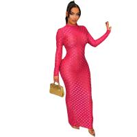 Vestido Elegante De Mujer Con Mangas Largas Y Cuello Redondo Estampado En Cuadros Ajustado Hasta La Cintura De Fiesta Vintage Vestido Largo Para Club Y Fiestas - details 17