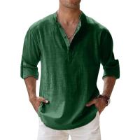 Camisa Casual Para Hombre Ligera De Manga Larga Estilo Henley De Algodón Transpirable Para Playa Camisas Hawái - details 8