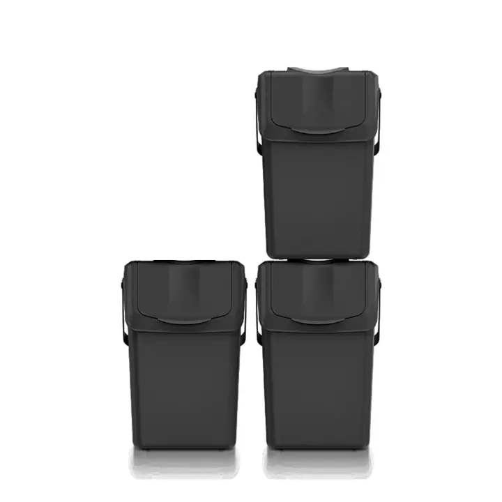 Set de 3 cubos de basura KEDEN SORTIBOX para reciclado, blanco roto, volumen 3x25L - 1