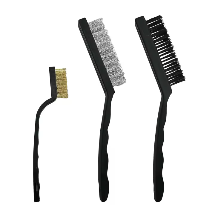 Paquete de 3 cepillos de alambre de acero, nailon y cobre para limpiar pintura y eliminar óxido de metal (paquete de 3 cepillos de alambre de acero) - 1
