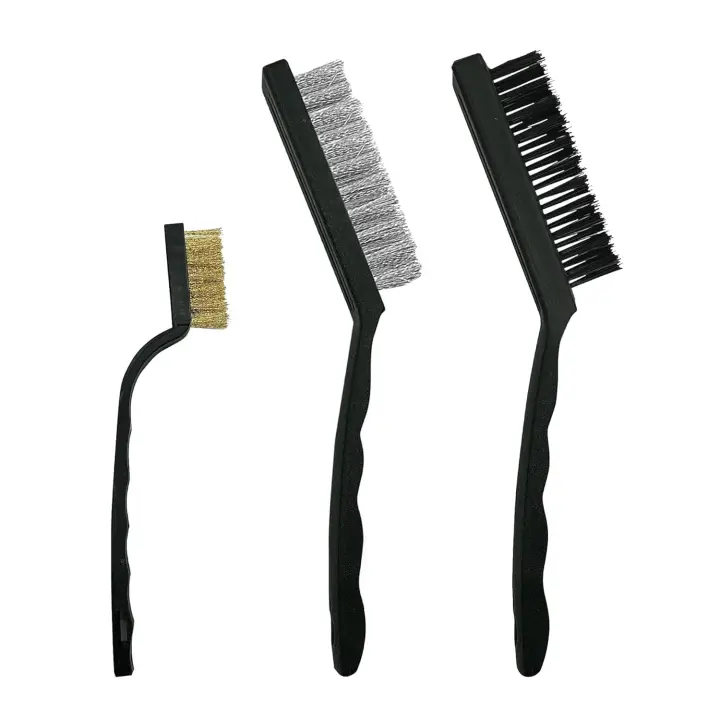 Paquete de 3 cepillos de alambre de acero, nailon y cobre para limpiar pintura y eliminar óxido de metal (paquete de 3 cepillos de alambre de acero) - 1