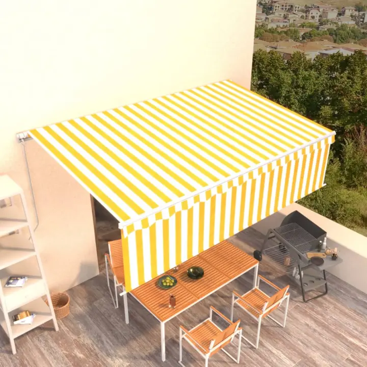 vidaXL Toldo retráctil manual con persiana amarillo y blanco 5x3 m - 1