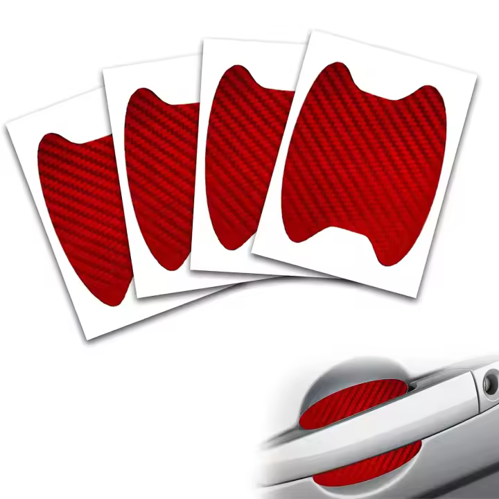 4pcs Protector De Bolso De Manija De Puerta De Coche Universal Estampado De Fibra De Carbono Para La Mayoría De Los Coches Pegatina Protectora - 1