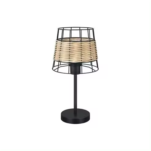 FABRILAMP Lámpara de Mesa Sobremesa Burano 1xe27 Forja/Ratan 41x20x20 Cm - Negro - 1