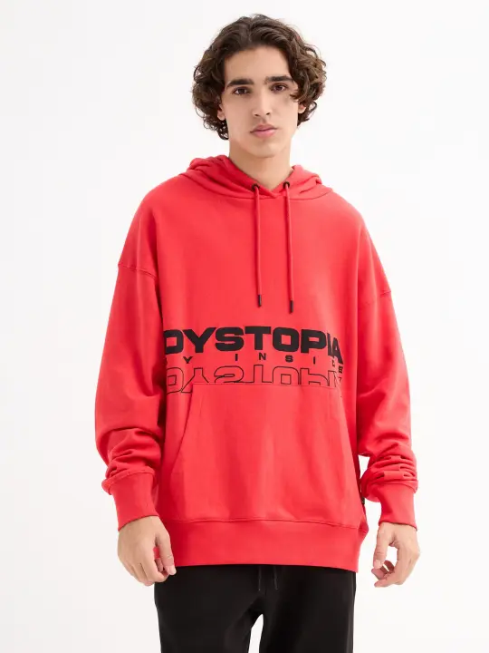 Sudadera regular de manga larga y cuello redondo con capucha con estampado de texto INSIDE - 1