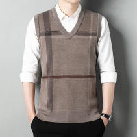 Suéter Casual Para Hombre Con Cuello En V Grueso Suéter Sin Mangas De Otoño E Invierno Caliente Striped Técnica De Tejido Por Computadora - details 2
