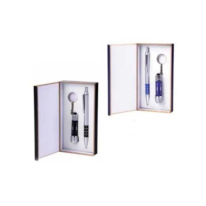 Lote de 20 Sets Bolígrafo+Llavero+Linterna Caja Madera Color Azul y Negro - Detalles, regalos y recuerdos Estuches Bodas Hombres Prácticos Comuniones - 1
