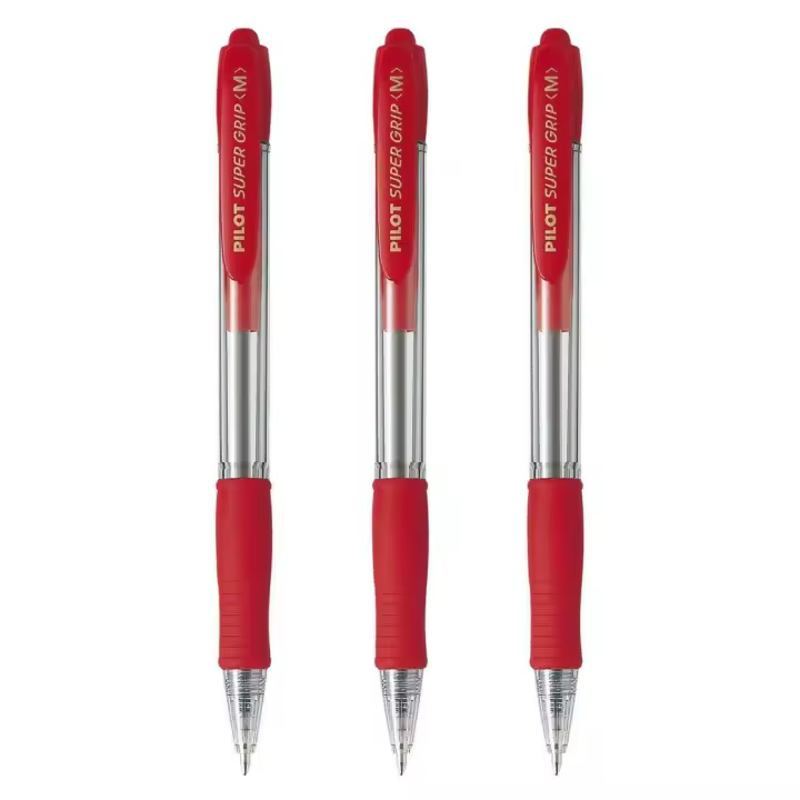 Pilot Bolígrafo Super Grip Retráctil Punta 1mm Recargable Tinta Base de Aceite Rojo (Pack de 3) - 1