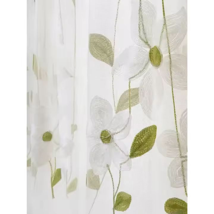Cortina De Ventana Bordada De Magnolia Blanca Pequeña Y Fresca Estilo Nuevo 100% Algodón Translúcida Sin Capa Doble Ni Aislante Solar - 1