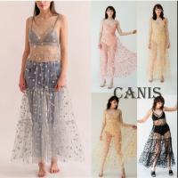Vestido Sin Mangas De Encaje Con Estampado De Estrella Para Mujer Vestido De Playa De Verano Con Cuello En V Y Tirantes Ajustado Al Cinturón Largo Hasta La Rodilla - details 0