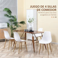 HOMCOM Pack de 4 Sillas de Comedor Sillas de Cocina con Respaldo Alto y Patas de Metal para Salón 45x52x85,5 cm Blanco y Natural - details 3