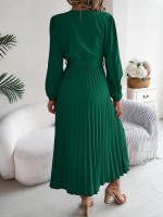 Vestido Elegante De Mujer Con Botones Y Cuello En V Manga Larga Plegado Con Cierre De Lazo Estilo Casual A-Line Para Primavera/Otoño - details 23