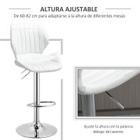 HOMCOM Juego de 2 Taburetes Altos de Cocina y Giratorio Taburetes Altos de Cuero Sintético con Respaldo y Estructura de Metal 47x51,5x92-114 cm Blanco - details 3