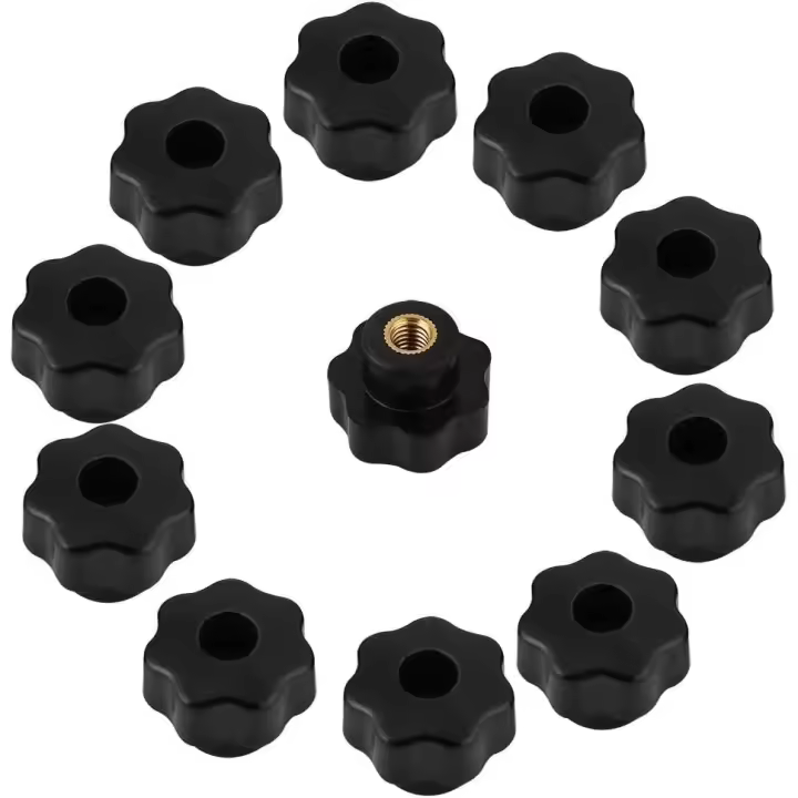 10 piezas de tuercas de apriete de cabeza en forma de estrella de plástico negro universales, perilla de perilla de torno M6 x 25 para máquina - 1