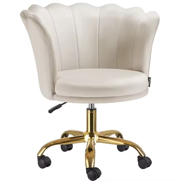 Tectake - Silla giratoria STELLA terciopelo, acolchada, ruedas dobles, Silla giratoria ajustable en altura con funda de terciopelo fino, Grueso acolchado gracias al relleno de espuma de alta densidad, Amplio respaldo curvado del asiento en forma de flor - 1