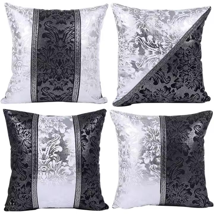Funda de almohada en blanco y negro, funda de cojín para sofá, coche, decoración para el hogar, cama, exterior, 45 x 45 cm, juego de 4 (porcelana en blanco y negro) - 1
