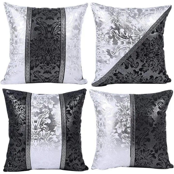 Funda de almohada en blanco y negro, funda de cojín para sofá, coche, decoración para el hogar, cama, exterior, 45 x 45 cm, juego de 4 (porcelana en blanco y negro) - 1