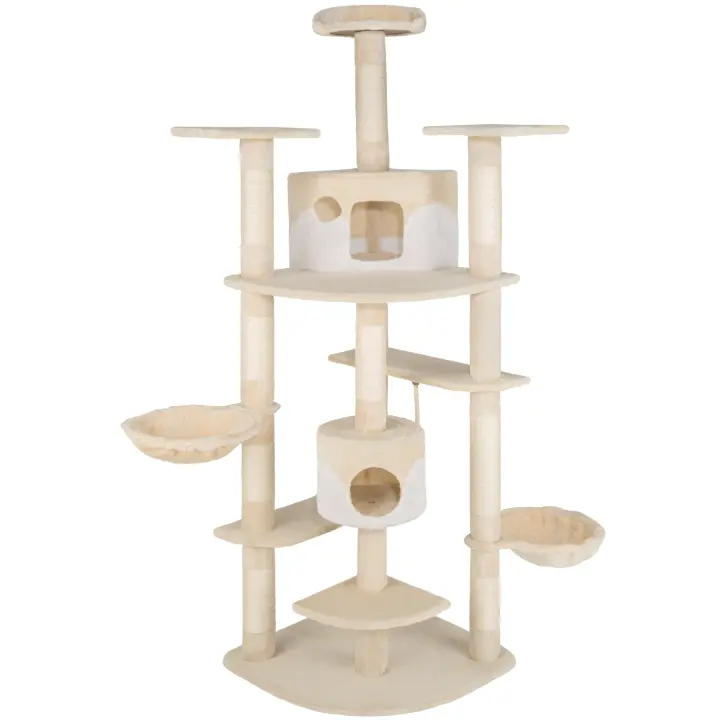 Tectake - Rascador para gatos NELLY,  2 casetas bicolor para gatos, 2 nidos basculantes para mecerse, 3 plataformas para descansar, Cuerda de juego, El árbol destaca por su acabado de calidad superior y su robusta estructura - 1