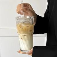Vaso De Vidrio Con Tapa Y Pajita 600ml Para Café Con Hielo Té Jugo Leche Agua Vaso De Bebida Transparente Con Estampado En Línea - details 0