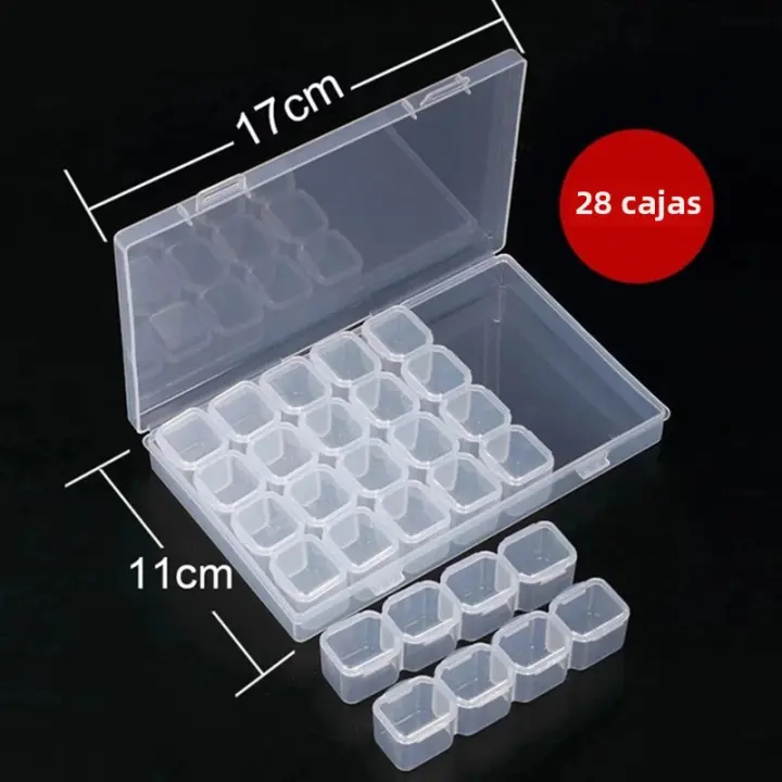 Caja De Almacenamiento Ajustable De Plástico 28/56 Con Etiquetas Para Joyería Arte De Uñas Y Accesorios De Pintura Diamante Caja De Contenedor Con Etiquetas - 1