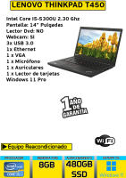 Ordenador Portátil Lenovo Thinkpad T450  core i5-5300U 8 gb Ram 480 gb ssd windows 11 - details 0
