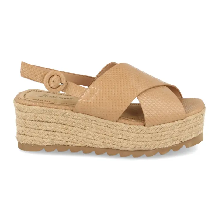 Davinia Shoes Sandalias Mujer Boho-Chic con Plataforma de Yute, Pala Cruzada Cocodrilo y Cierre Ajustable con Hebilla. Primavera Verano 2020. Shoes&Blues.es W18-09-Beige - 1