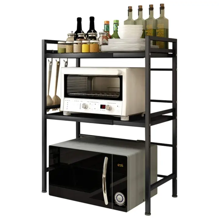 Aqrau Soporte extensible para microondas Estante de cocina de 2 niveles con ganchos - 1